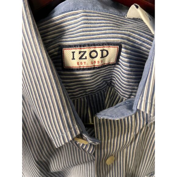 IZOD Long Sleeve Button Down Dress Shirt Mens Large with Blue Stripes - Picture 3 of 6